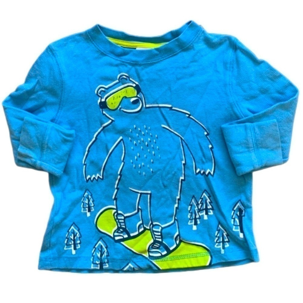Circo Polar Bear Snowboarding Blue Long Sleeve Flannel Shirt